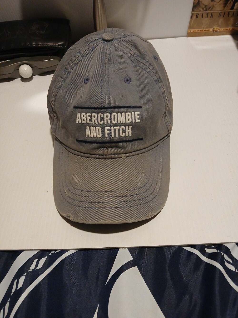 Abercrombie & Fitch Baseball Cap Blue Distressed Logo Strapback